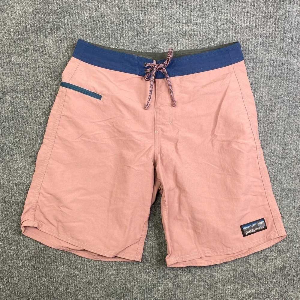 Patagonia Mens Scallop Hem Board Shorts Pink Navy Blue 28 STY86623 SP23